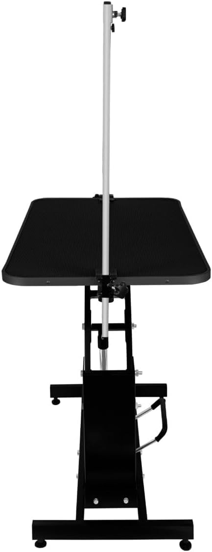 Tavolo Idraulico Toelettatura Cani - Altezza 55-101 cm, Capacità 180 kg, Nero - Piano Nero, Antiscivolo 106x61 cm, Acciaio Nero, Piedini Livellanti, 3 Guinzagli