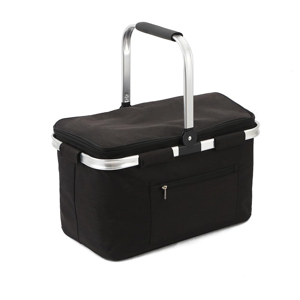 30L Large Picnic Basket, Foldable and Insulated Wild Outdoor Camping Picnic Large Capacity Picnic Basket with Handle for Picnic, Takeout, Shopping, Camping, Traveling (Black)-image-17