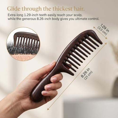 Peine de madera natural Melune para cabello rizado grueso miniatura 4