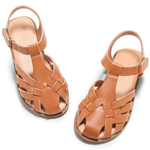 Coutgo Girls Sandals Flower Girl Dress Shoes Closed Toe Fisherman Flat Sandals Princess Party Shoes...