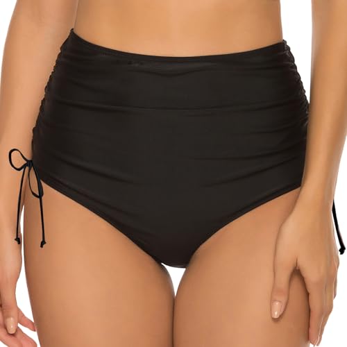 Sexybody Women High Waisted Bikini Swim Bottoms Tummy Control Bathing Suit Swimsuit Ruched Full Coverage Tie Side Swimwear