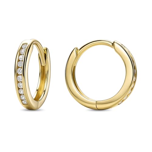 Creoles Or Femme Huggies avec zirconia cubique 0,16 ct et boucles d'oreilles or 9 carats Miore
