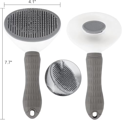Image of Pet Hair Removal Brush for Dog Cat Grooming Tool, Self Cleaning Slicker Hair Massage Comb Loose Undercoat Removes Tangles Fur Hair Slicker Brush for Puppy Kitten Bunny Massage-Pet Supplies (Gray)