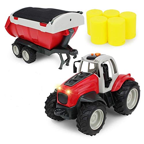 Boley Farm Tractor with Trailer - Light and Sound Farm Toy Truck Tractor Set - Hay Bales Included - Tractor Toys for Kids