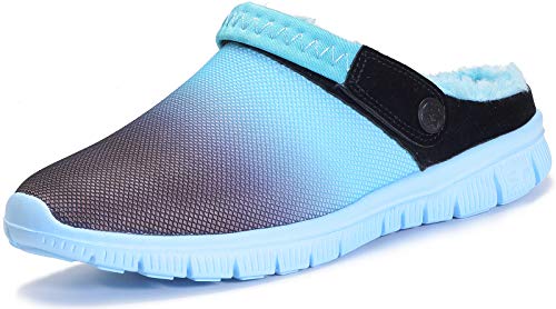 Eagsouni Clogs Hausschuhe Herren Damen Winter Gartenschuhe Haus Pantoffeln Warme Plüsch Gefüttert Gartenclogs Rutschfeste Schlappen Schuhe,Schwarz Blau Stil A.38 EU Cover