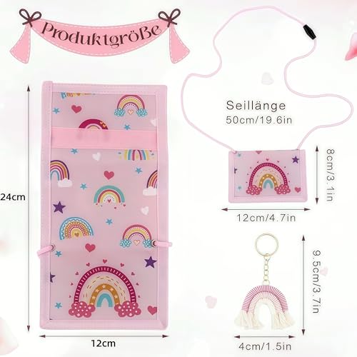 MHwan Brustbeutel Kinder, Wunderschöner Regenbogen Portmonee Kinder mit Sicherheitsschnalle Gegen Ersticken und 7 Unabhängigen Aufbewahrungsfächern, Einschulung und Geburtstagsgeschenk für Mädchen