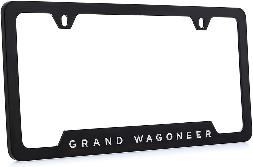 JEEP Grand Wagoneer Black Powder Coated Metal License Plate Frame with an Engraved EPOXY Filled Design