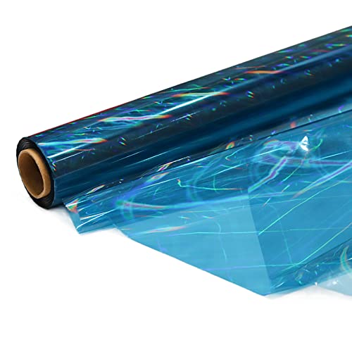 CMFYHM Iridescent Light blue Cellophane Wrap Roll I 34 In X 100 Ft I Extra Wide Colorful Cello Perfect For Baskets Gifts Birthday Holiday Wedding Floral Party Arts Crafts Decoration