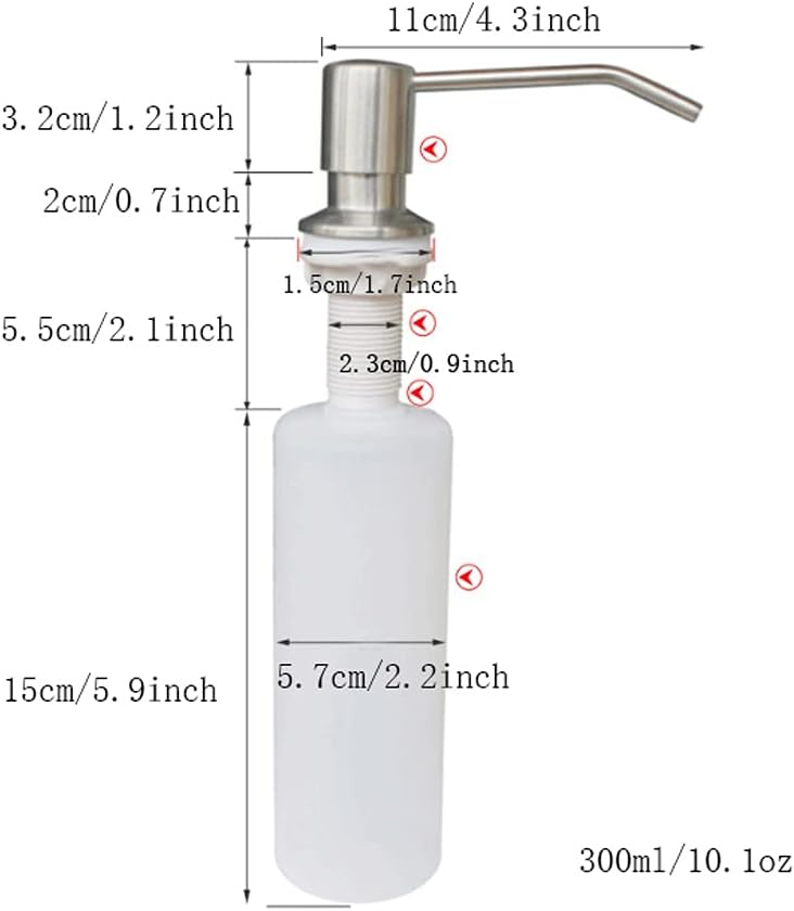 Soap Dispenser for Kitchen Sink,Built in Design Sink Soap Dispenser, Refill from The Top, for Counter Top Soap dispensers, Metallic