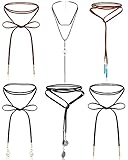 Sureio 6 Pcs Women Western Jewelry Cowgirl Boho Necklace Leather Velvet Long Choker Turquoise Necklace with Bag (Western)