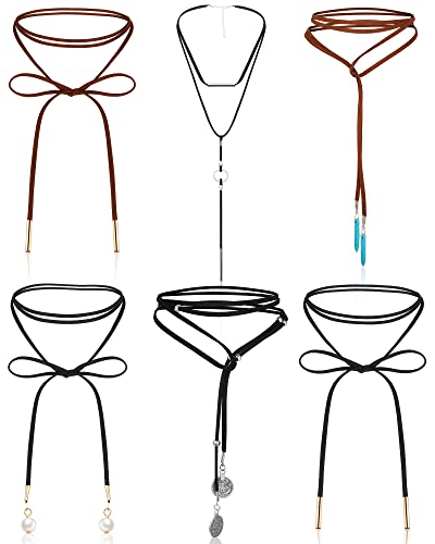 Sureio Women Western Jewelry Cowgirl Boho Necklace Leather Velvet Long Choker Turquoise Necklace with Bag