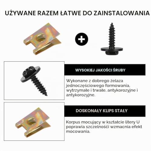 Adiwo Zestaw 60 sztuk śrub do karoserii, stal nierdzewna, nakrętka blaszana, nakrętka do blachy, nakrętka zaciskowa, zestaw nakrętek gwintowanych, nakrętki do blachy, kolor czarny