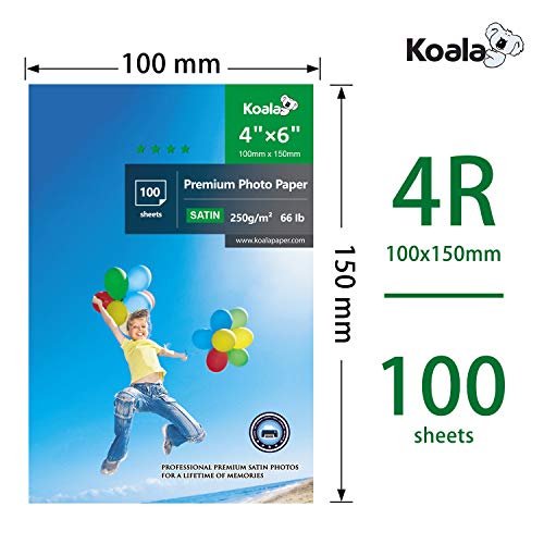KOALA Satin Fotopapier, 4x6 zoll, 10x15 cm, 250 g/m², 100 Blatt mit Premium Satin Advanced Resin beschichtet für Canon HP Epson Tintenstrahldrucker