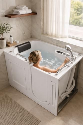 ANZZI Walk In Tub 53" x 27" Right-Drain Bathtub, Air & Whirlpool Massage Jets, Quick Fill with 6 Setting Handheld Shower, Aromatherapy, Bath Pillow, LED Light | 2753FLWR - Image 3
