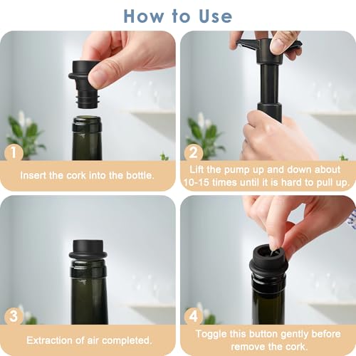 Miniatura 6 de Auroay Kit De 15 Piezas Para Vino: Bomba De Vacío, 12 Tapones, Vertedor Y Sacacorchos En Abs Negro - Mantén El Vino Fresco Y Sabroso! Reutilizable Regalo Ideal
