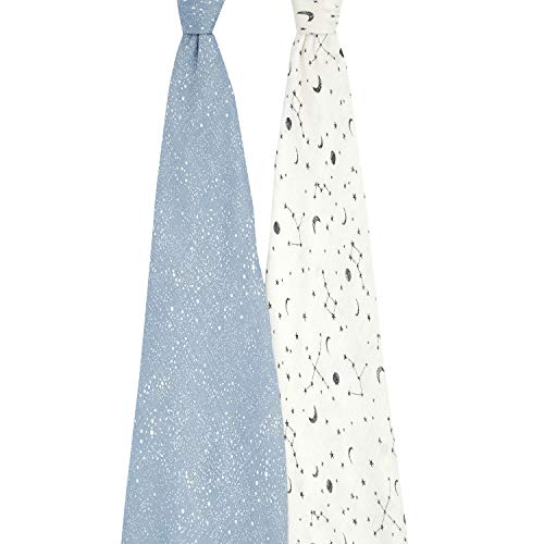 Image of aden + anais Essentials Silky Soft Swaddle Baby Blanket, 100% Bamboo Viscose Muslin Blankets for Girls & Boys, Baby Receiving Swaddles, Ideal Newborn & Infant Swaddling Set, 2 Pack, Cosmic Galaxy