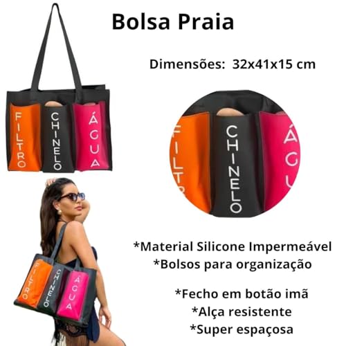 Bolsa Praia Moda Verão Grande Silicone Impermeável (Preto)