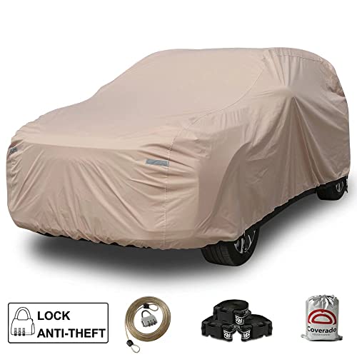 Car Cover Waterproof All Weather - Coverado Heavy-Duty SUV Car Cover Multi-Layer with Locking Cable Full Exterior Car Covers for Automobiles Waterproof, Universal Fit for Outdoor SUV (196"-210")