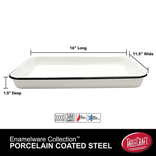 Tablecraft Enamelware Collection Black Rim Solid White Enamel Baking Cookie Sheet Jelly Roll Pan, Home Kitchen & Restaurant, Porcelain Over Steel, Classic, Vintage, Retro Style, 16X11.5X1.5, Set Of 6 #TOP1
