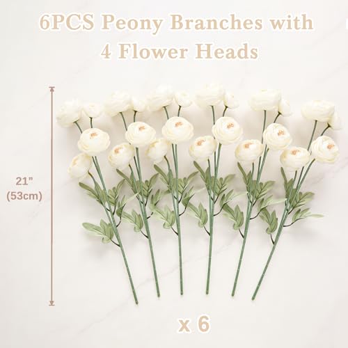 MERRI GLOW Artificial Silk Peony Fake Flowers,6PCS Artificial Faux Peonies Bulbs with 24 Silk Heads for Indoor Outdoor DIY Bouquets Wedding Centerpieces Home Decoration — view 5