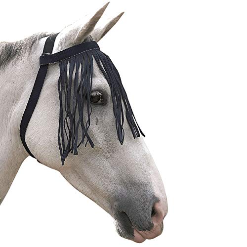 HY - Frontaleras con flecos Free Fit anti-moscas para caballos (X Full) (Negro)
