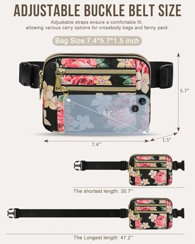 Image of Fanny Packs for Women 4 Zip Pocket Crossbody Belt Bag Waist Bags | Waterproof, Fashion Waist Pack, Crossbody Bags for Women, with Adjustable Strap, for Workout,Running,Traveling(Rose,M)