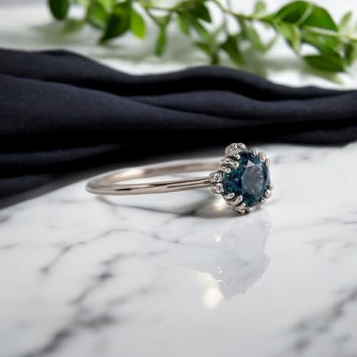 Vintage Montana Sapphire Engagement Ring White Gold Plated Prong Setting Round Montana Sapphire Solitaire Ring Wedding Jewelry Gift for Women3
