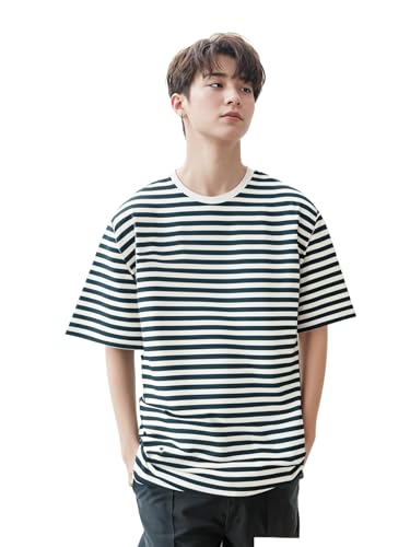 Image of Mack Jonney Oversized | Loose Fit | Half Sleeves 100% Cotton Round Neck Striped T-Shirt for Men-MACK640558