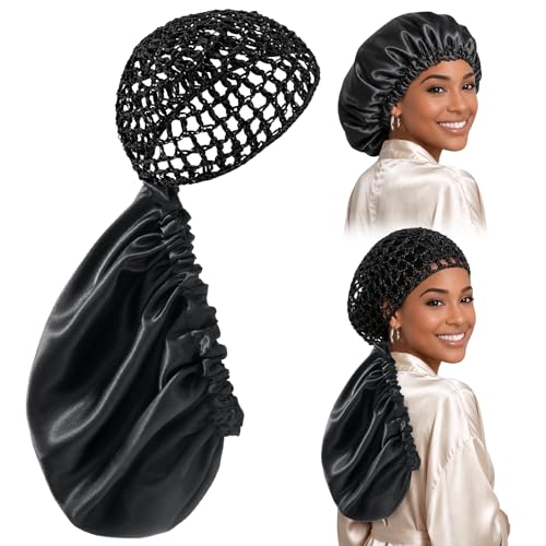 Aileam 2 in 1 Wrap Cap Bonnet Silk Bonnet for Sleeping Women Reversible Satin Hair Bonnet with Adjustable Tie Sleeping Hair Wrap for Curly Natural Long Braided Hair