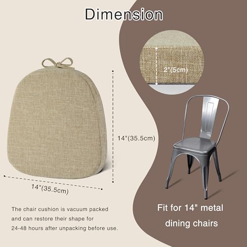 Image of OVOV 14x14 Chair Cushions for Metal Dining Chairs 1 Piece Beige | Non Slip, Washable Removable Cover with Ties, Textured, for Dining Room, Kitchen Cafes Bistro Patio, Stackable Chairs