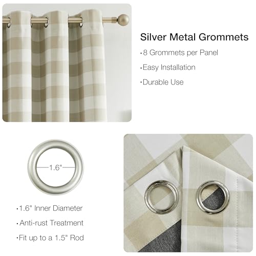 Randall Buffalo Check 90% Blackout Curtains for Bedroom/Living Room Plaid Gingham Checkered Farmhouse Drapes with Grommet Top, Energy Efficient Thermal Room Darkening 2 Panels, 52x84 Inch, Beige/White