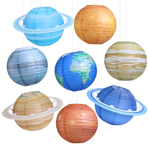 Fontien 8 pcs Planet Paper Lanterns,10 inch Outer Space Party Decorations, Solar System Hanging Paper Lanterns for Kids Birthday Baby Shower Science Classroom Home Decor