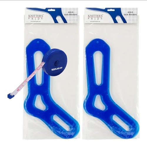 Knitter\'S Pride Sock Blockers, Medium - Aqua Color with Fabric Measuring Tape, Perfectly Formed Sock Shaper, Durable Plastic, Waterproof, Sock Blockers for Knitting, Non-Slip Handle~ [Pack of 2]