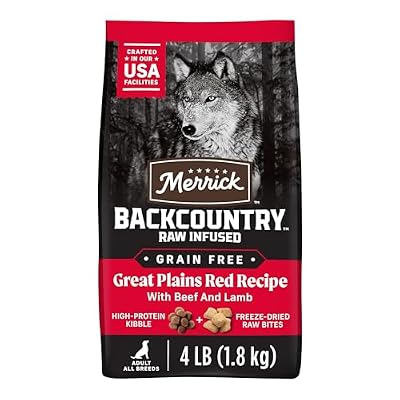 Merrick Backcountry Grain Free Dry Adult Dog Food Kibble With Freeze Dried Raw Pieces, Great Plains Red Recipe - 4.0 lb. Bag