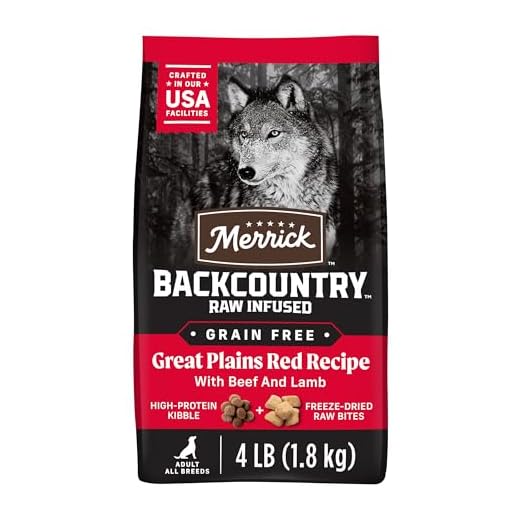 Merrick Backcountry Grain Free Dry Adult Dog Food Kibble With Freeze Dried Raw Pieces, Great Plains Red Recipe - 4.0 lb. Bag