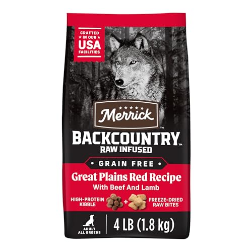 Merrick Backcountry Grain Free Dry Adult Dog Food Kibble With Freeze Dried Raw Pieces, Great Plains Red Recipe - 4.0 lb. Bag