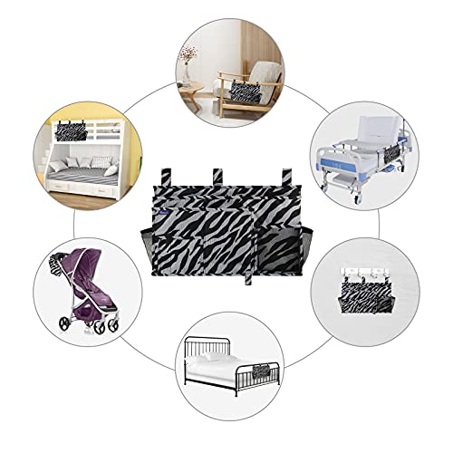 Image of Surblue Bedside Caddy Hanging Organizer Storage Bag for Bunk and Hospital Beds, College Dorm Rooms, Baby Bed Rails, Camp (8 Pockets), Zebra