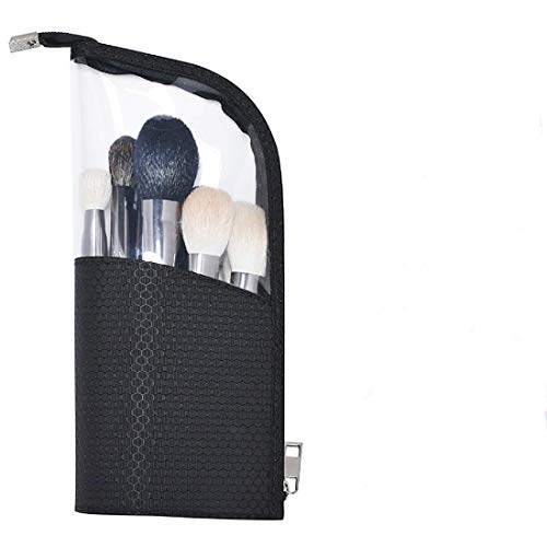 Enkrio Makeup Brush Holder, Mini Desk Organizer Desktop Zipper Clear Cosmetics Organizer Stand-Up Lipstick Storage Bag