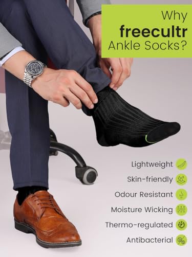 Image of Freecultr Ankle Socks | Breathable Bamboo Fibre | Odour Resistant | Thermo Regulated | Moisture Wicking | Anti-Slip Y-Heel | Soft & Comfortable Assorted Combos