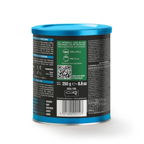 Caffè Vergnano 1882 Kaffee Dose Arabica gemahlen Entkoffeiniert - 250 g-Packung