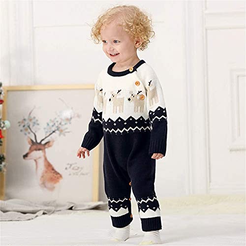 Xmas Gebreide Onesie voor Baby Jongens Meisjes Kerst Pullover Pasgeboren Mijn Eerste Xmas Romper Rood Baby Trui Bodysuit Outfit, Donkerblauw, 6-12 Maanden - Afbeelding 4