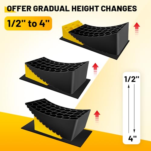 Image of ROBLOCK RV Leveling Blocks Up to 35000 LBS, Camper Leveling Blocks with Chocks, Anti-Slip Mats, Carry Bag, RV Leveling System for Travel Trailers, 4 inch Max Leveling Height, 2 Packs, Yellow