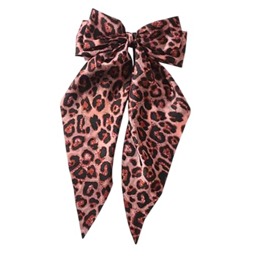 Pasador de pelo con lazo, lazos para el pelo con estampado de leopardo para mujer, pinzas grandes con lazo y clip | Diadema con cola larga, pinzas para el pelo para mujeres, niñas, novias, madre