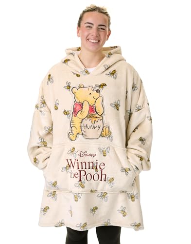 Disney Winnie The Pooh Tragbarer Decken-Hoodie fur Damen | Beigefarbener Kapuzenpullover fur Erwachsene mit Teddybar-Charakter und...