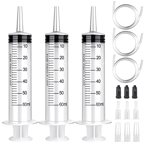 60ml Spritze mit Schlauch 3 Stück wiederverwendbare Spritzen 60ml (50ml) Set Spritze ohne Nadel für wissenschaftliche Labore Gartenbewässerung Industrie