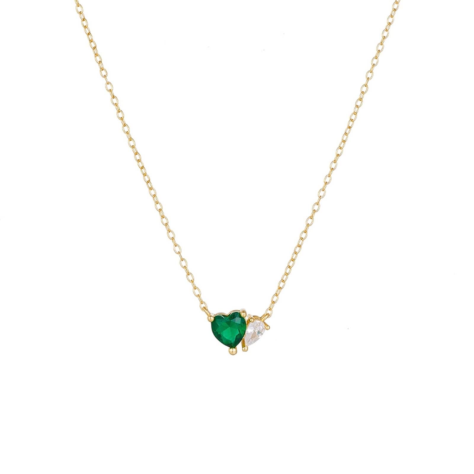Collana con Ciondolo A Cuore, Collane Donna Catena Verde Smeraldo Creato In Laboratorio Catenina Oro Giallo 9K/14K/18K con Moissanite 40+5cm