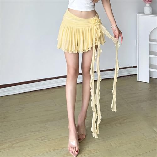 Women's Ruffle Tassel A-Line Skirt Holiday Party Tiered Mesh Asymmetrical Short Skirts4