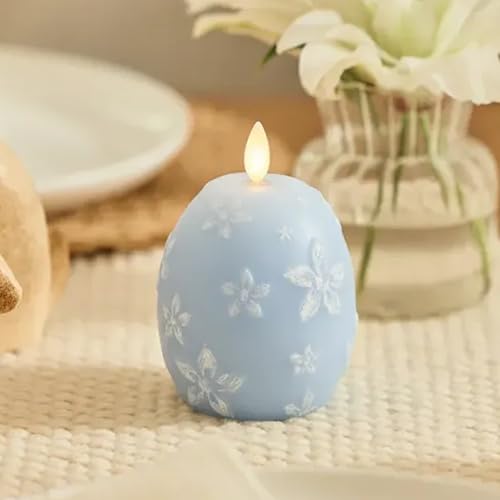 Image of Luminara Flameless Candle Crystal Beads Glitter Sphere, Unscented Real Wax LED Candle, Timer, Holiday Decoration Centerpiece (Cashmere Blue Floral)