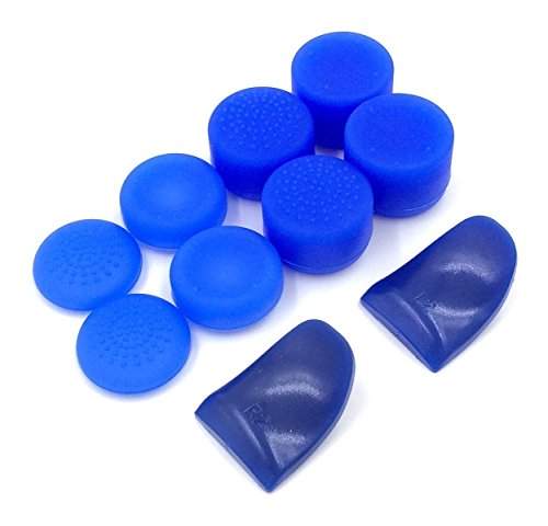 L2 R2 Trigger Extender + Silicone Analog Thumb Stick Cap Cover Grip Thumbsticks Joystick for Sony PS4 Dualshock 4 PS4 Pro Slim Controller (Blue)