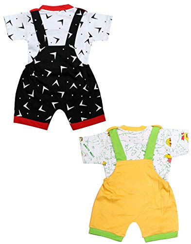 Image of babeezworld dungaree for Boys & Girls casual printed pure cotton-Pack of 2 (9101990001200; Multi Colour)
